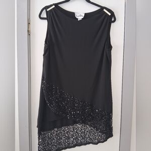 Joseph Ribkoff Black Sleeveless Evening Top with Sequin Lace Overlay